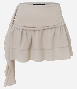 Saia Curta em Chiffon com Babados e Pontas Laterais