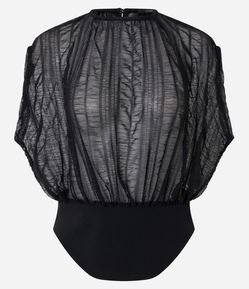 Blusa em Tule Texturizado com Pala na Cintura