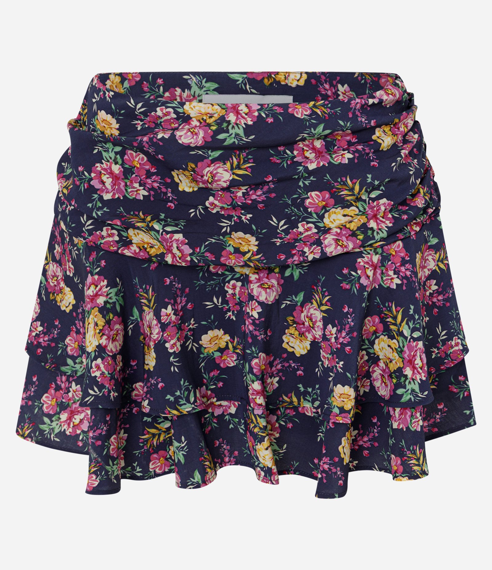Short Saia Floral com Babados e Franzidos Azul 1