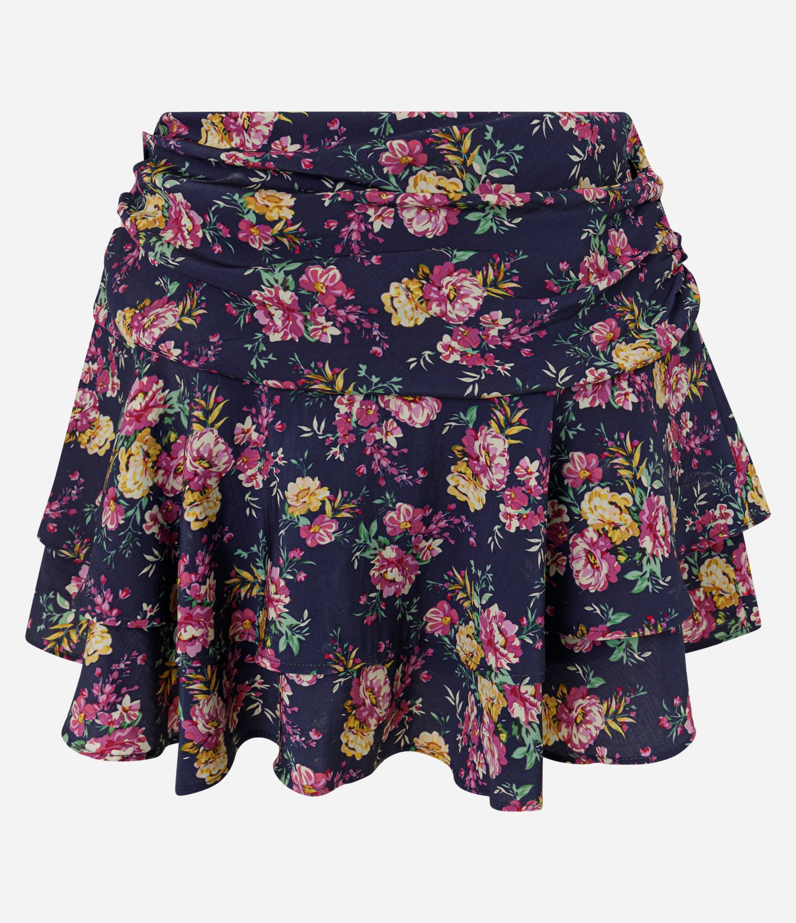 Short Saia Floral com Babados e Franzidos Azul 2