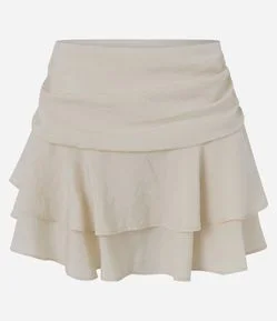 Short Saia Texturizado com Babados em Camadas e Cós Franzido
