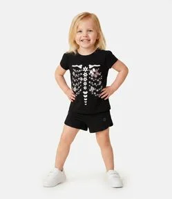 Blusa Infantil Estampa Esqueleto Floral – Tam 1 a 6 Anos