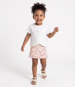 Camiseta Infantil Em Algodão com Flor Aplicada - Tam 1 a 6 Anos