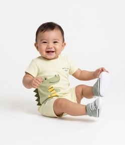 Macacão Bebê Em Algodão Teddy Boom Estampa Jacaré - Tam 0 a 18 Meses