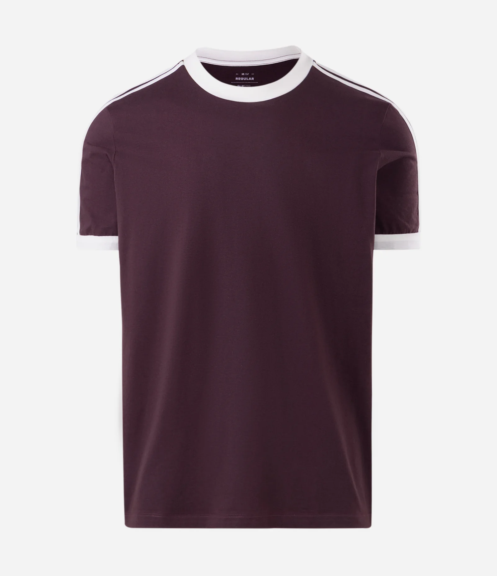 Camiseta Regular em Algodão com Listras nos Ombros Bordô 1