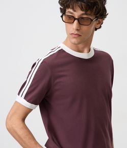 Camiseta Regular em Algodão com Listras nos Ombros