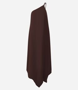 Vestido Frente Única Assimétrico em Viscolinho com Barra Lenço