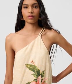 Vestido Frente Única Floral em Viscolinho com Barra Lenço Assimétrica