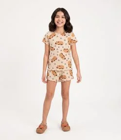 Conjunto de Pijama Infantil em Algodão com Estampa de Capivaras - Tam 5 A 16 Anos