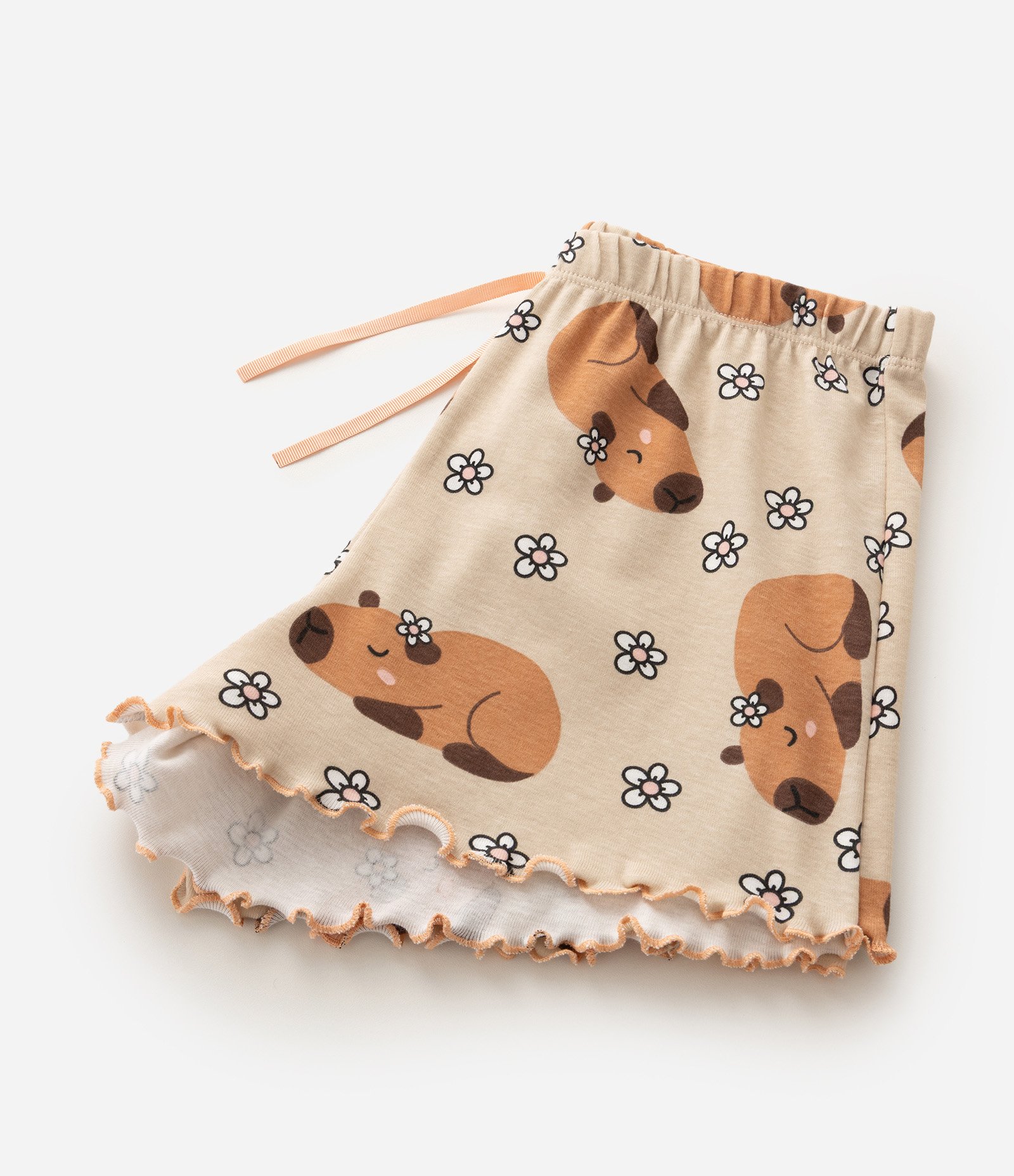 Conjunto de Pijama Infantil em Algodão com Estampa de Capivaras - Tam 5 A 16 Anos Bege 3