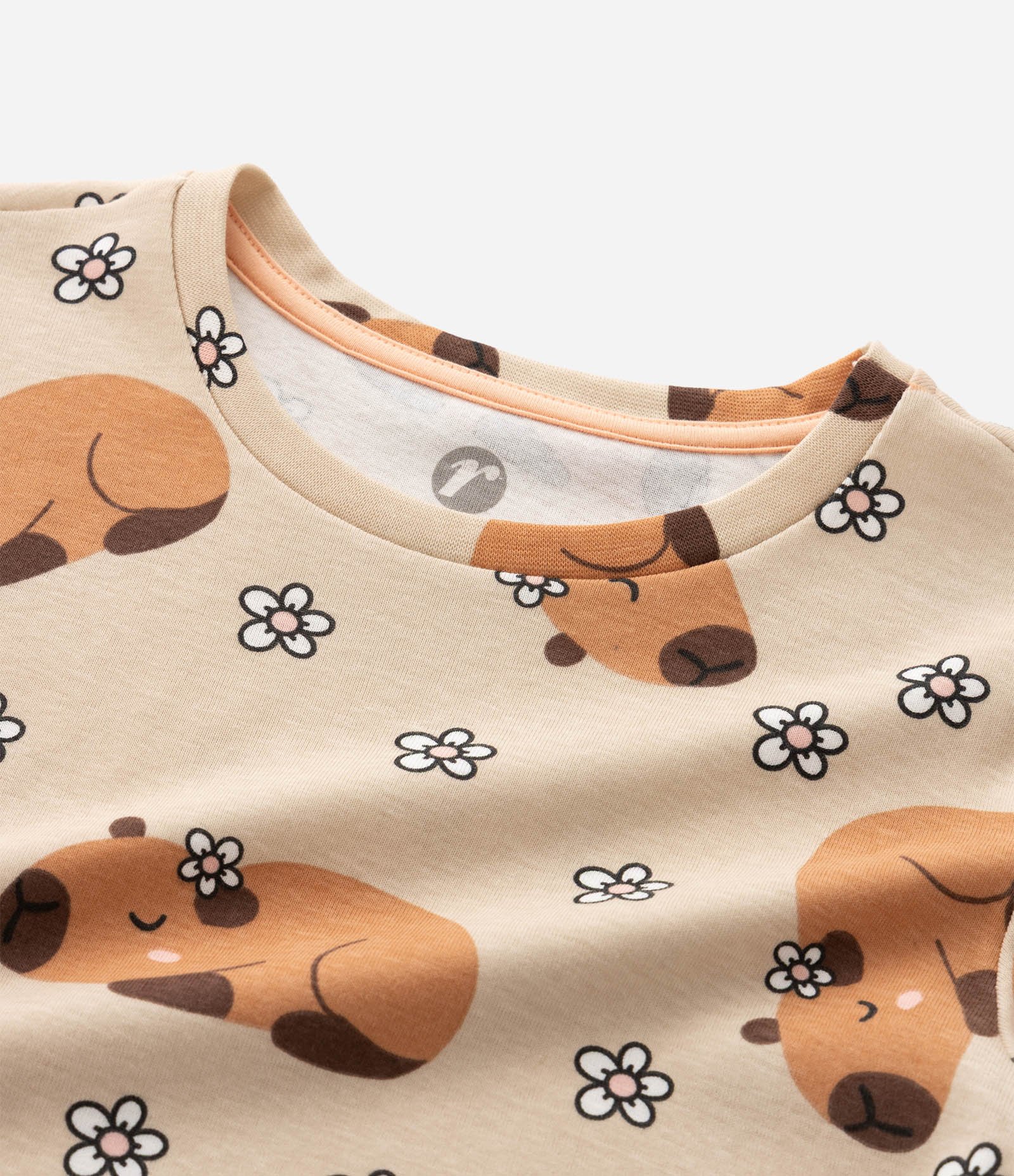 Conjunto de Pijama Infantil em Algodão com Estampa de Capivaras - Tam 5 A 16 Anos Bege 4