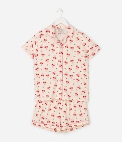 Pijama Infantil Accessories Estampa Cerejas com Blusa e Short - Tam 5 a 16 Anos