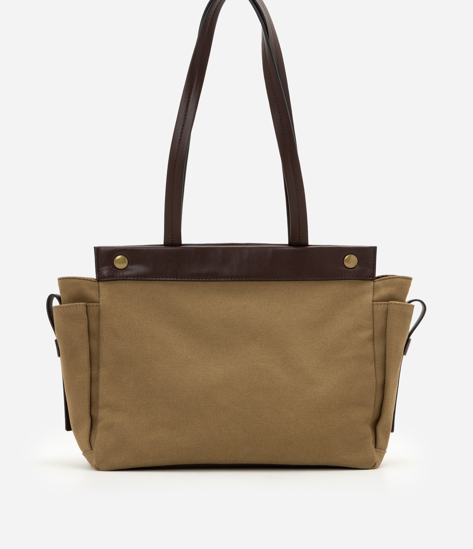 Bolsa Shopper Grande com Bolsos Frontais Bege 4