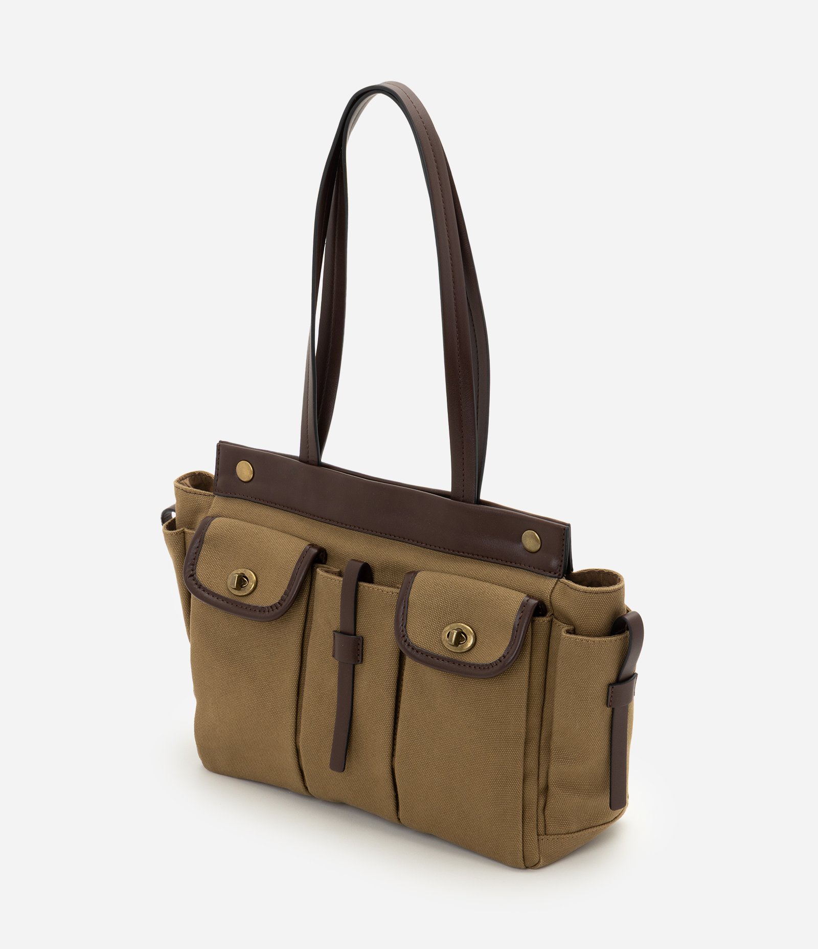 Bolsa Shopper Grande com Bolsos Frontais Bege 5