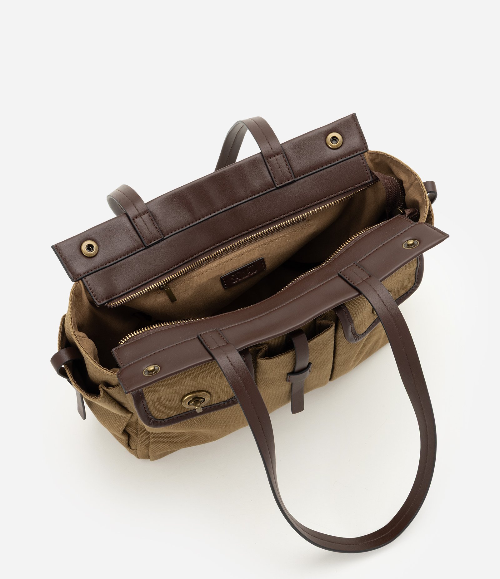 Bolsa Shopper Grande com Bolsos Frontais Bege 6
