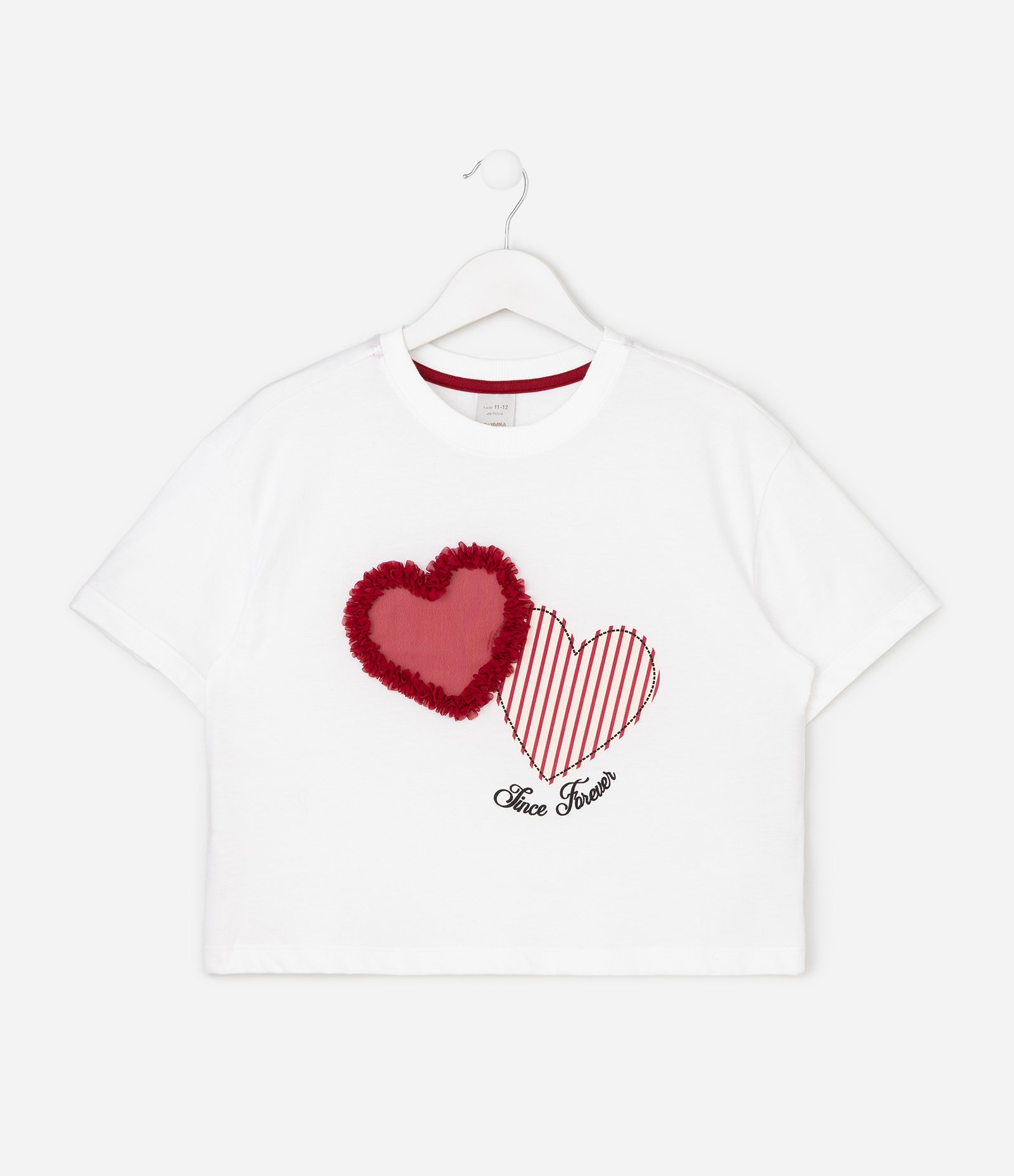 Blusa Infantil Boxy Em Algodão com Aplicação de Corações - Tam 5 a 16 Anos Branco 1