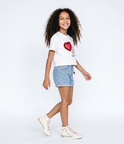 Blusa Infantil Boxy Em Algodão com Aplicação de Corações - Tam 5 a 16 Anos