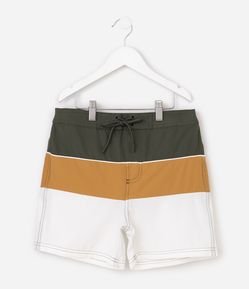 Bermuda Banho Infantil Color Block com Cordão Ajustável - Tam 5 a 16 Anos