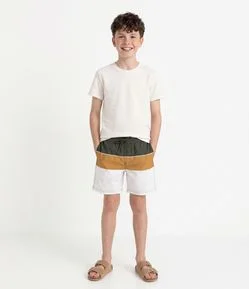 Bermuda Banho Infantil Color Block com Cordão Ajustável - Tam 5 a 16 Anos