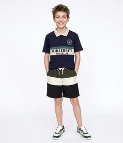 Bermuda Banho Infantil Color Block com Cordão Ajustável - Tam 5 a 16 Anos