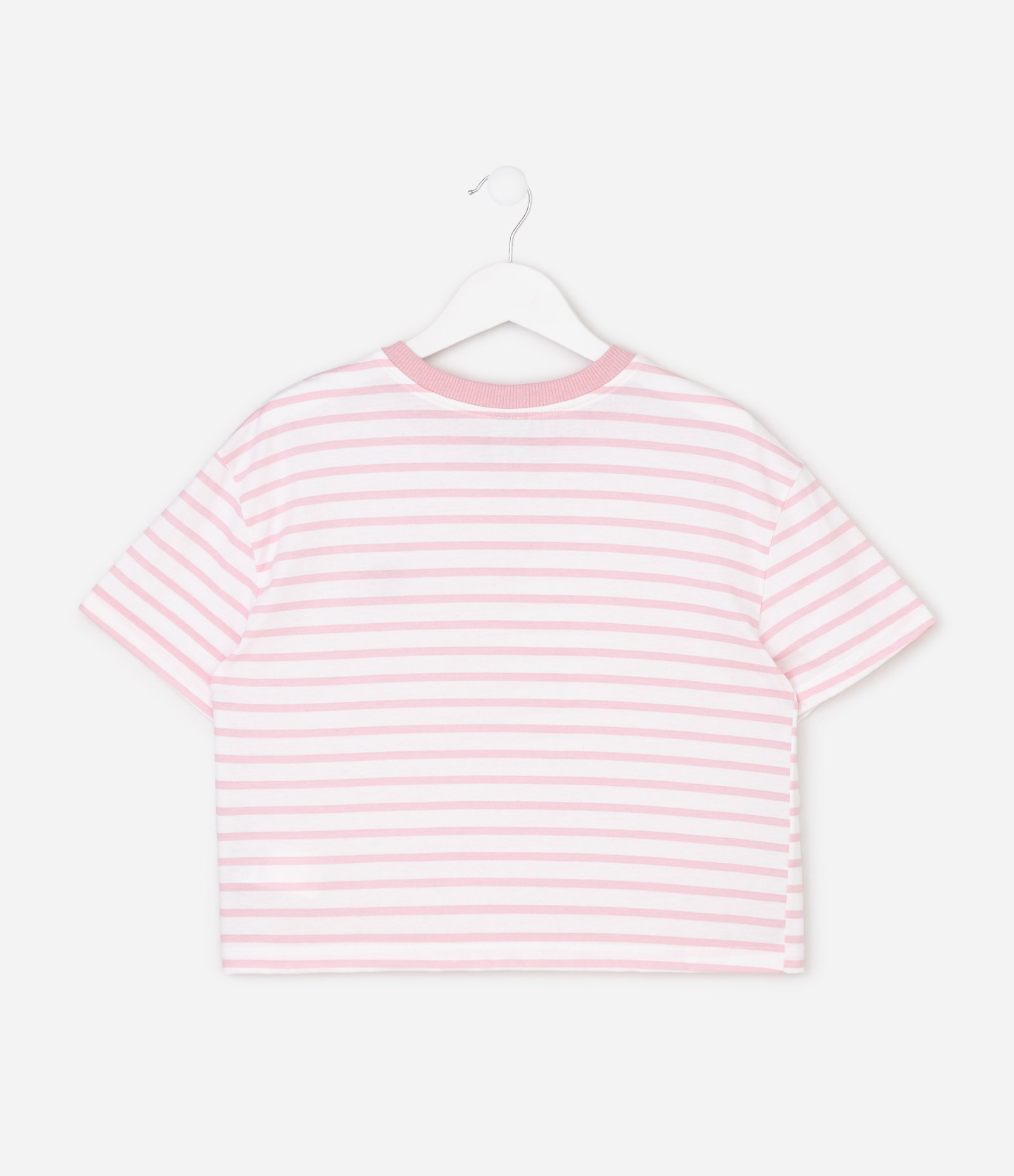 Camiseta Infantil em Algodão com Bordado de Coração e Listras - Tam 5 a 16 Anos Branco/Rosa 3