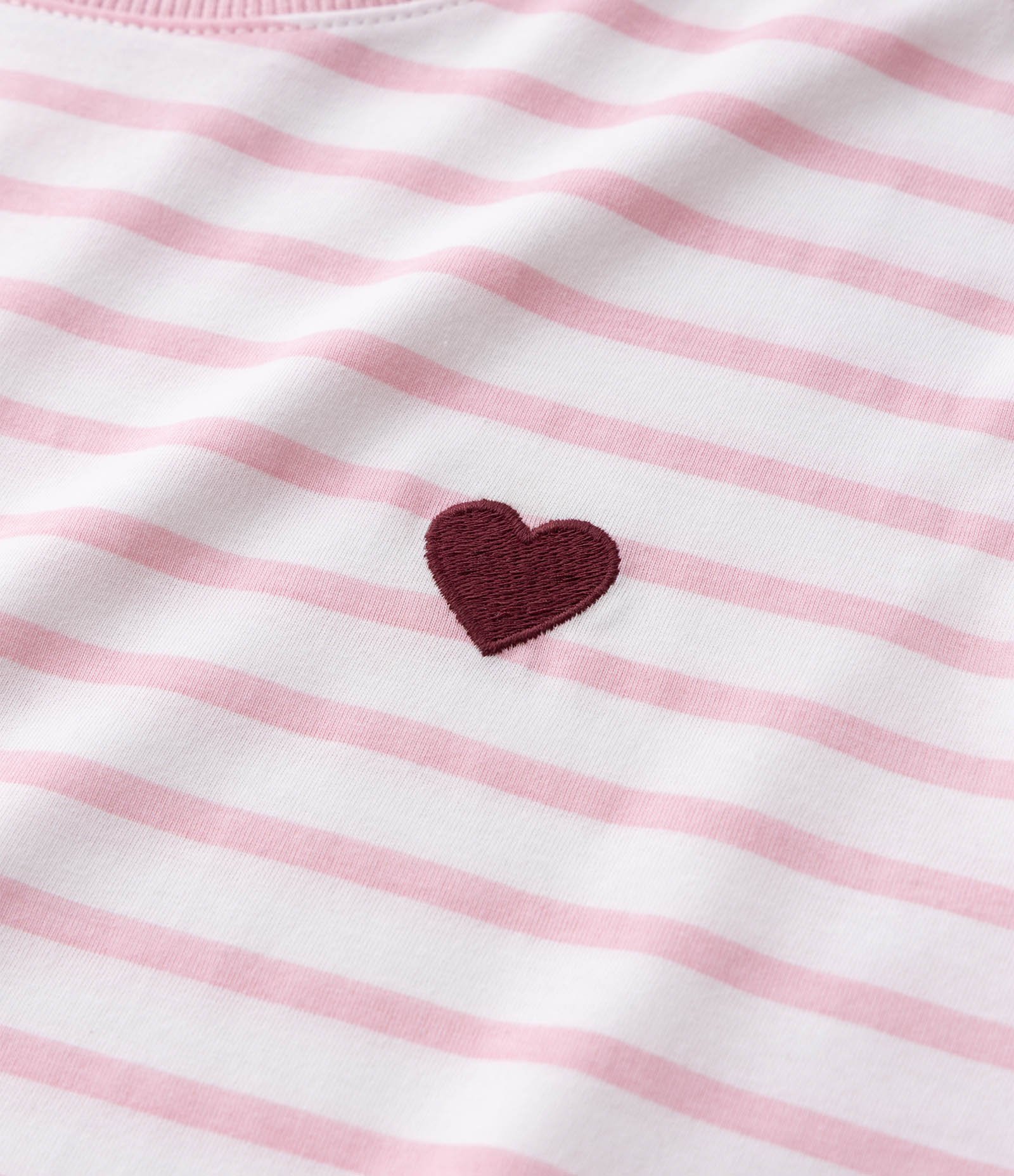 Camiseta Infantil em Algodão com Bordado de Coração e Listras - Tam 5 a 16 Anos Branco/Rosa 5