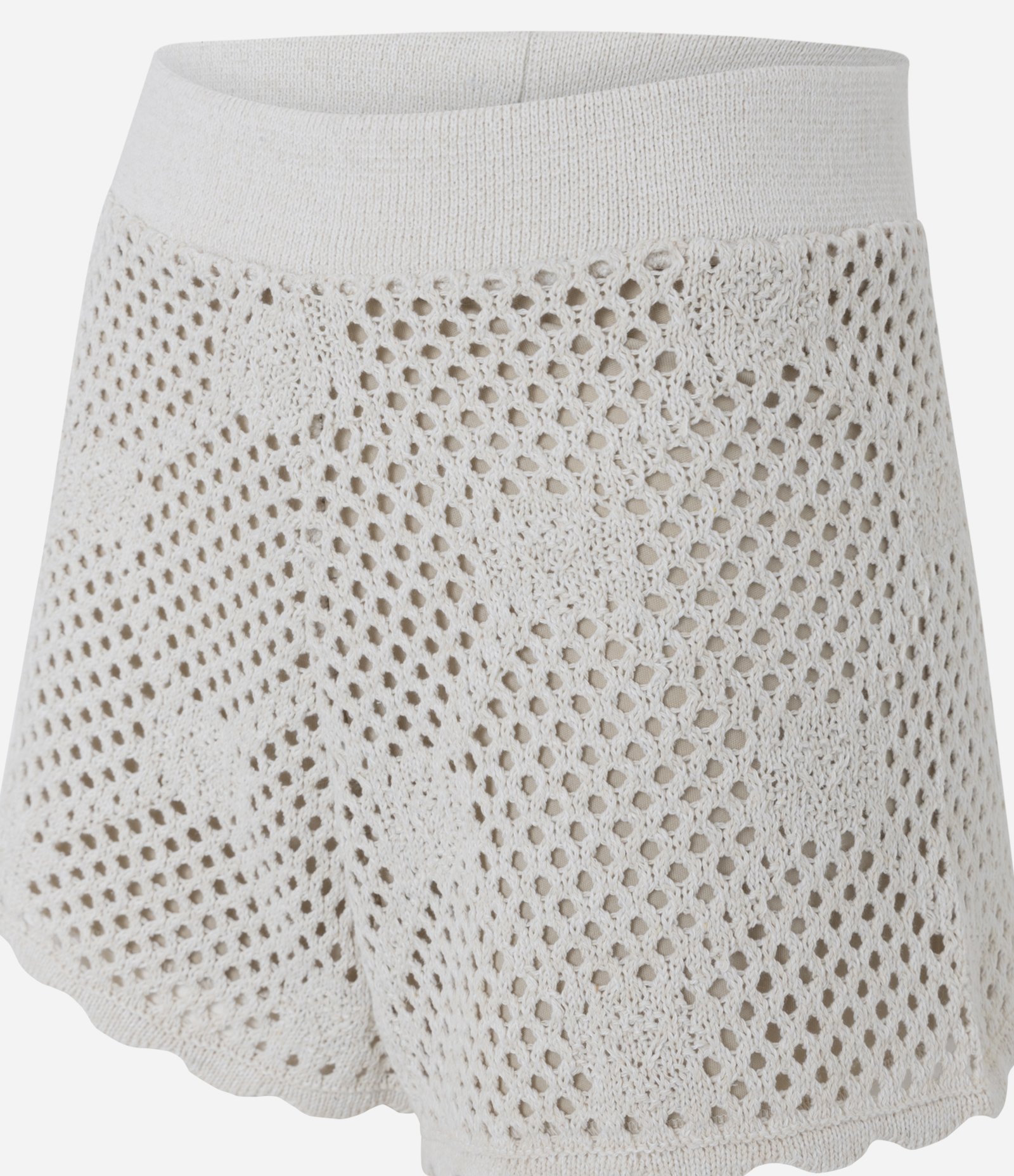 Short em Tricô Vazado com Cós Elástico Branco 6
