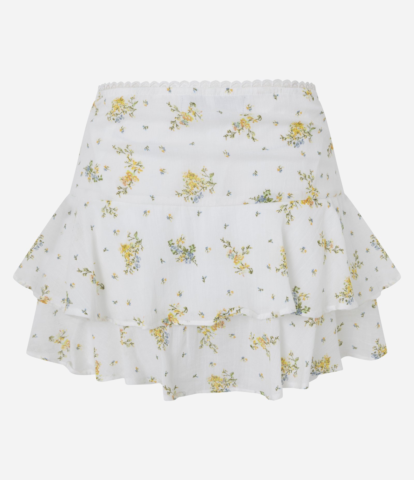 Short Saia Floral em Algodão com Babados em Camadas Branco 3