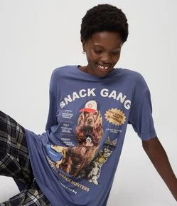 Camisola Curta em Viscolycra com Estampa Dog Snack