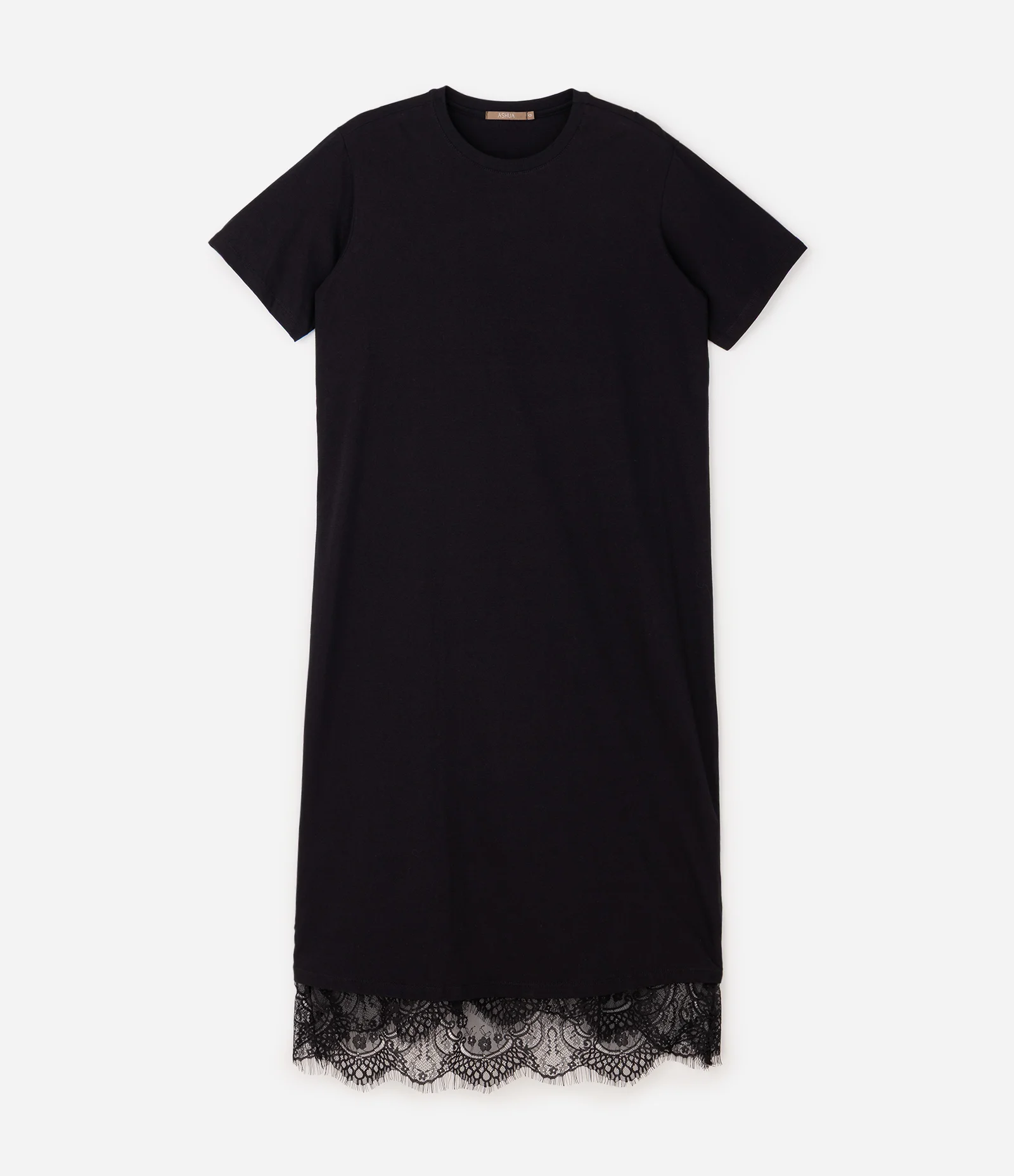 Vestido Longo em Algodão com Detalhe em Renda Curve & Plus Size Preto 1