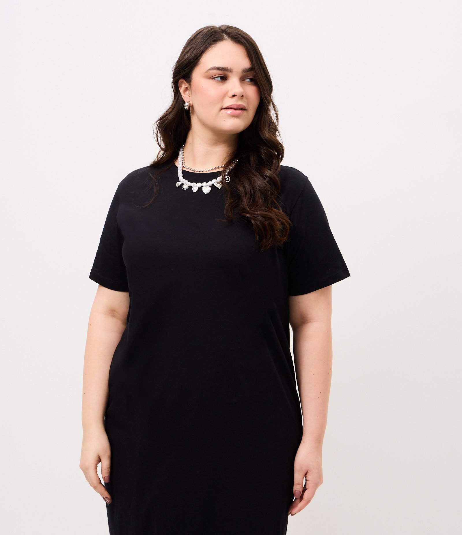 Vestido Longo em Algodão com Detalhe em Renda Curve & Plus Size Preto 2