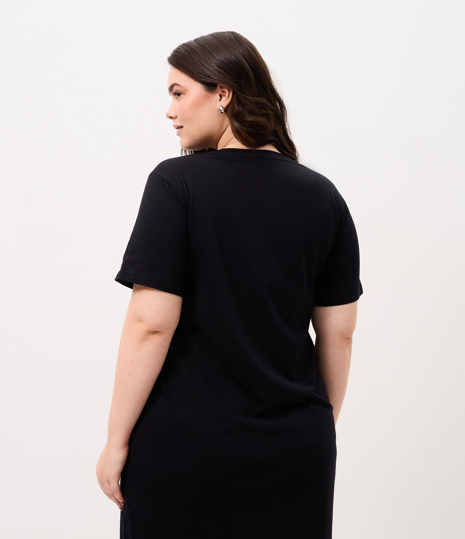 Vestido Longo em Algodão com Detalhe em Renda Curve & Plus Size Preto 4