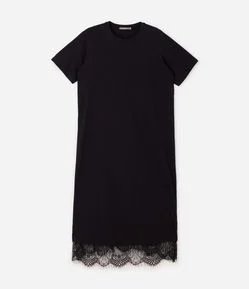 Vestido Longo em Algodão com Detalhe em Renda Curve & Plus Size