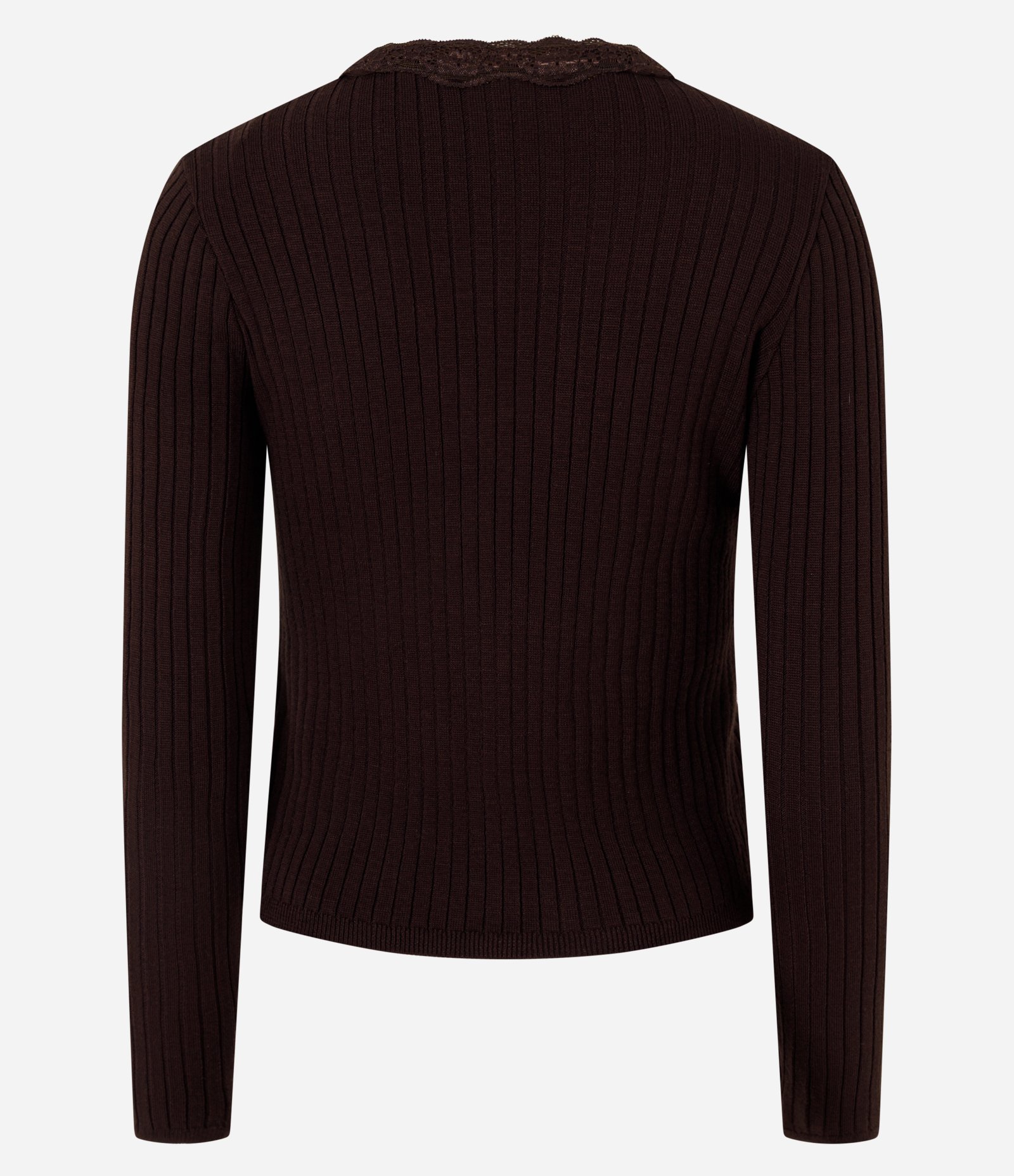 Blusa em Tricô Canelado com Detalhe em Renda e Amarração Marrom 7