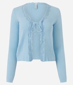Blusa em Tricô Canelado com Detalhe em Renda e Amarração