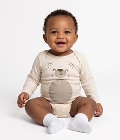 Body Bebê em Algodão com Manga Longa e Cara de Bicho - Tam 0 a 18 Meses