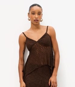 Blusa em Renda com Alças Finas e Barra Assimétrica