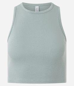 Regata Cropped Canelada Em Algodão com Gola Redonda