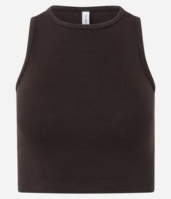 Regata Cropped Canelada Em Algodão com Gola Redonda