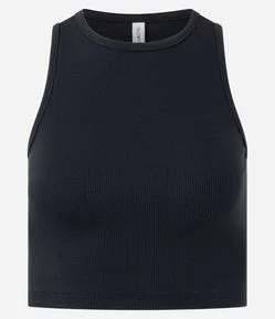 Regata Cropped Canelada Em Algodão com Gola Redonda