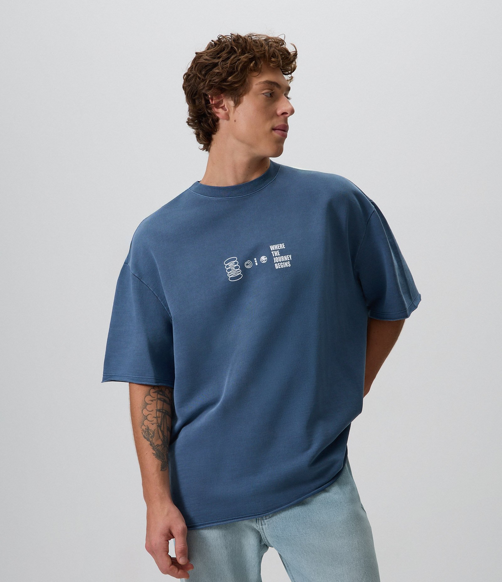 Camiseta Oversized em Moletinho Photoprint Expedition Azul