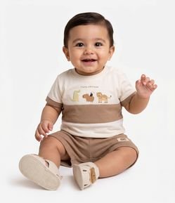 Conjunto Infantil com Estampa Animais e Textura Waffle - Tam 0 a 18 meses