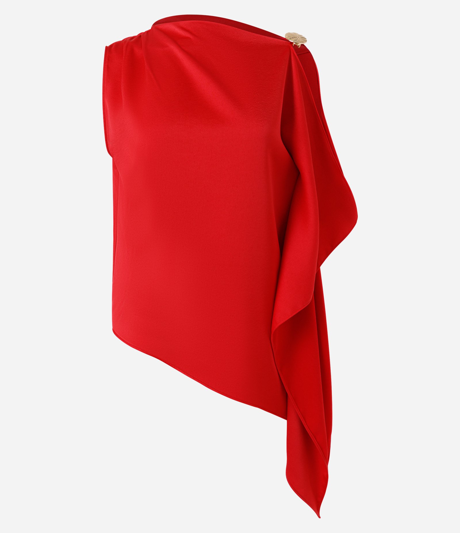 Blusa Acetinada Assimétrica com Aviamento no Ombro Vermelho 5