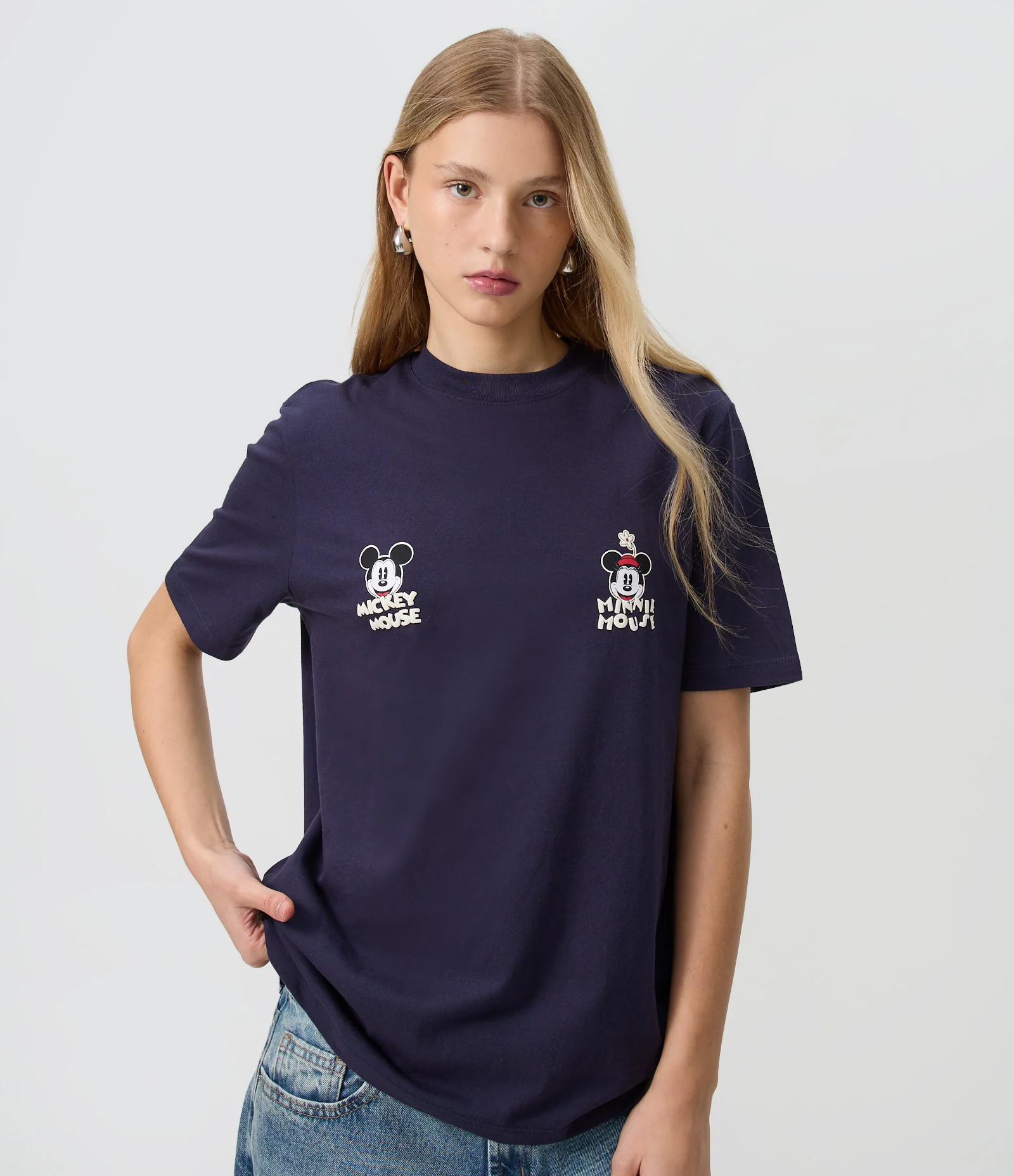 Camiseta em Algodão com Estampa Mickey e Minnie e Manga Curta Azul 1
