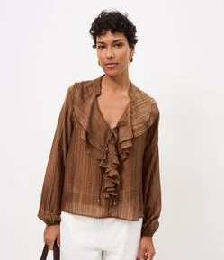 Blusa Bata em Liocel com Estampa Listrada