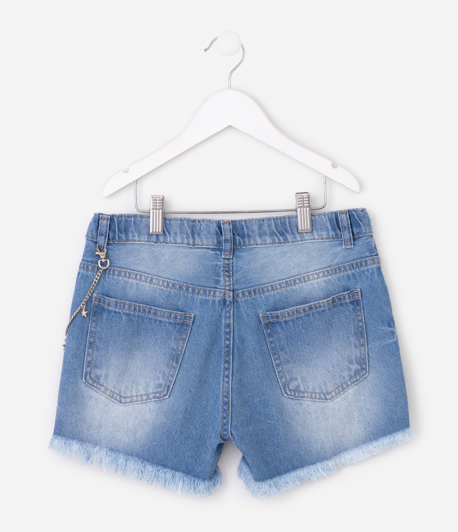 Short Jeans Infantil Destroyed com Corrente e Barra Desfiada - Tam 5 a 16 Anos Azul 2