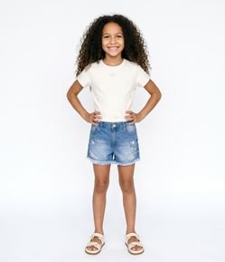 Short Jeans Infantil Destroyed com Corrente e Barra Desfiada - Tam 5 a 16 Anos