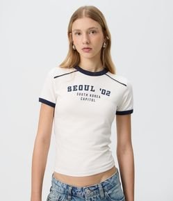 Camiseta Justinha em Algodão com Lettering Seoul '02