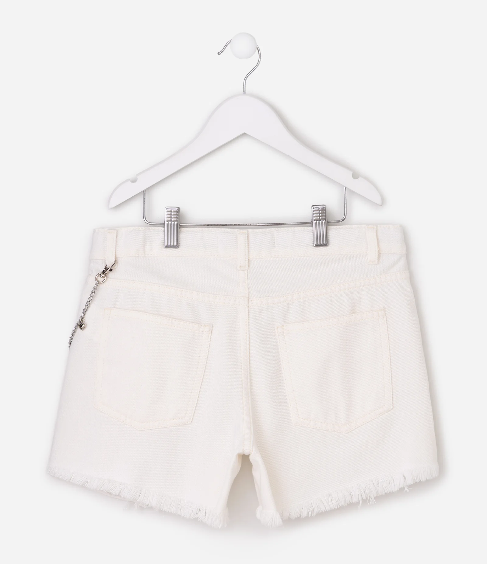 Short Destroyed Infantil Em Algodão com Corrente e Barra Desfiada - Tam 5 a 16 Anos Branco 4