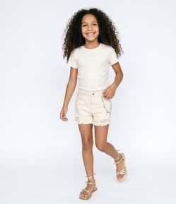 Short Destroyed Infantil Em Algodão com Corrente e Barra Desfiada - Tam 5 a 16 Anos